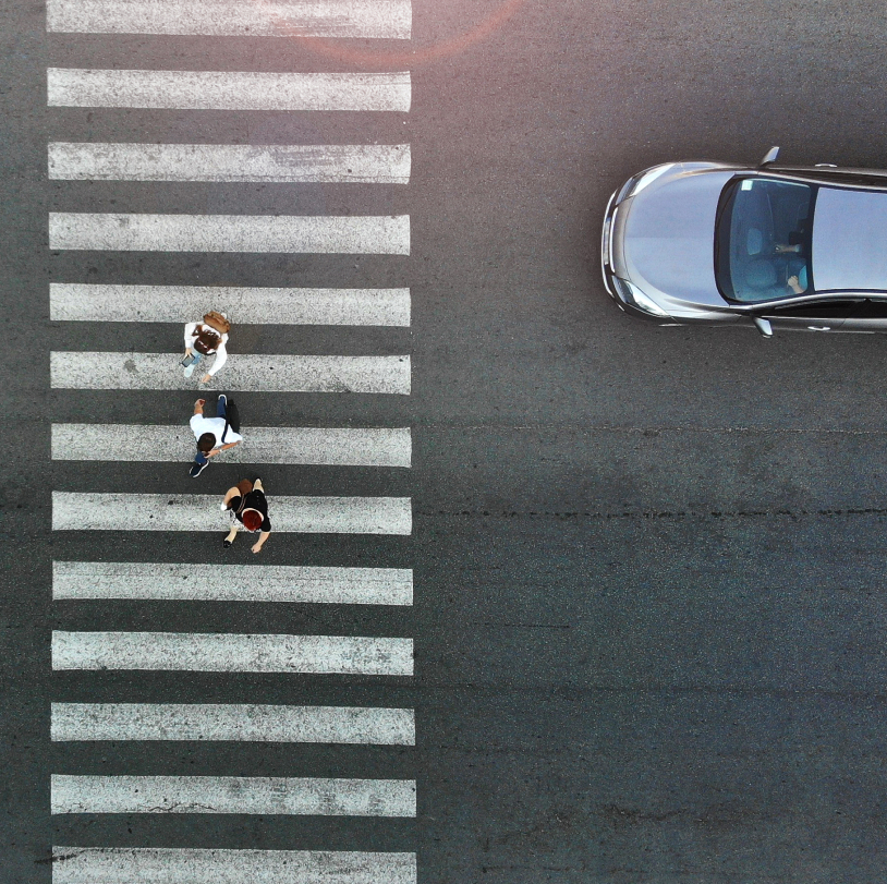 pedestrians using crosswalk